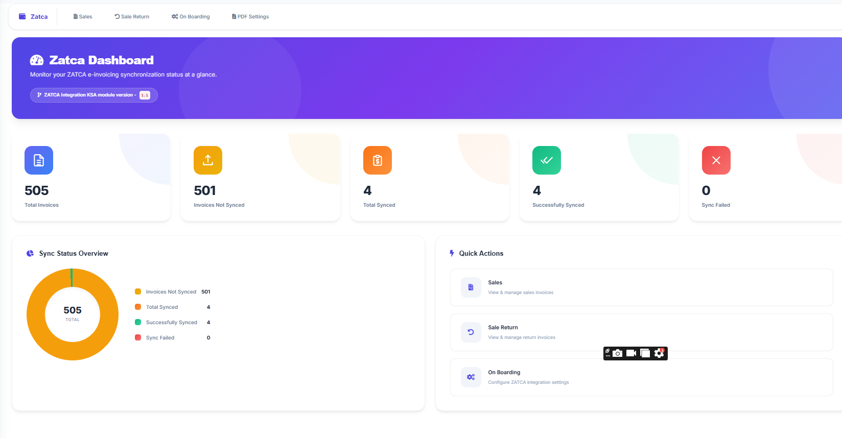 ZATCA-compliant POS system dashboard